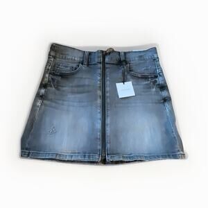 Sneak Peek Black Gray Denim Mini Skirt High Rise Distressed Pockets Size S